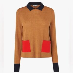 LK Bennett Tan Sweater with Red Accents